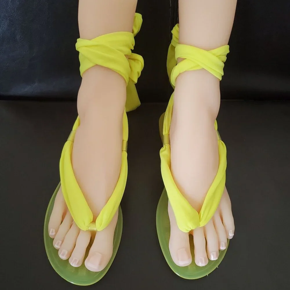 Liliana womens Flat Sandals Neon Yellow Color flat strappy Size‎ 6 New with box
